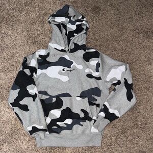 Champion Men's Black and White Camo Hoodie